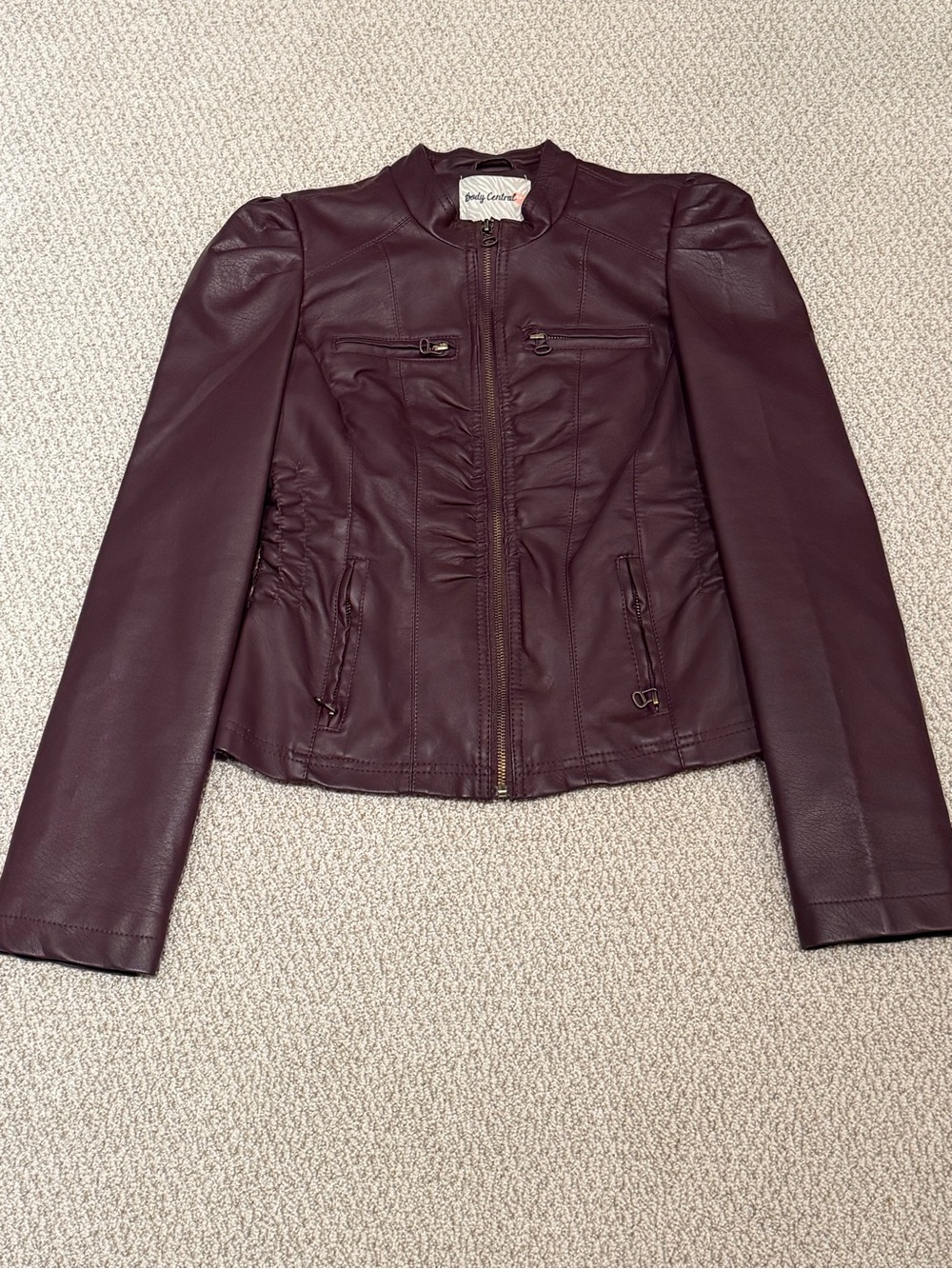 Body Central Women's Deep Wine Faux Leather Moto Jacket - Size M/Fits Small